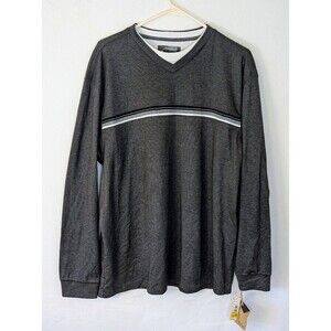 Method Men’s L Ribbed V-Neck Pullover Sweatshirt Gray White Faux Layered Look